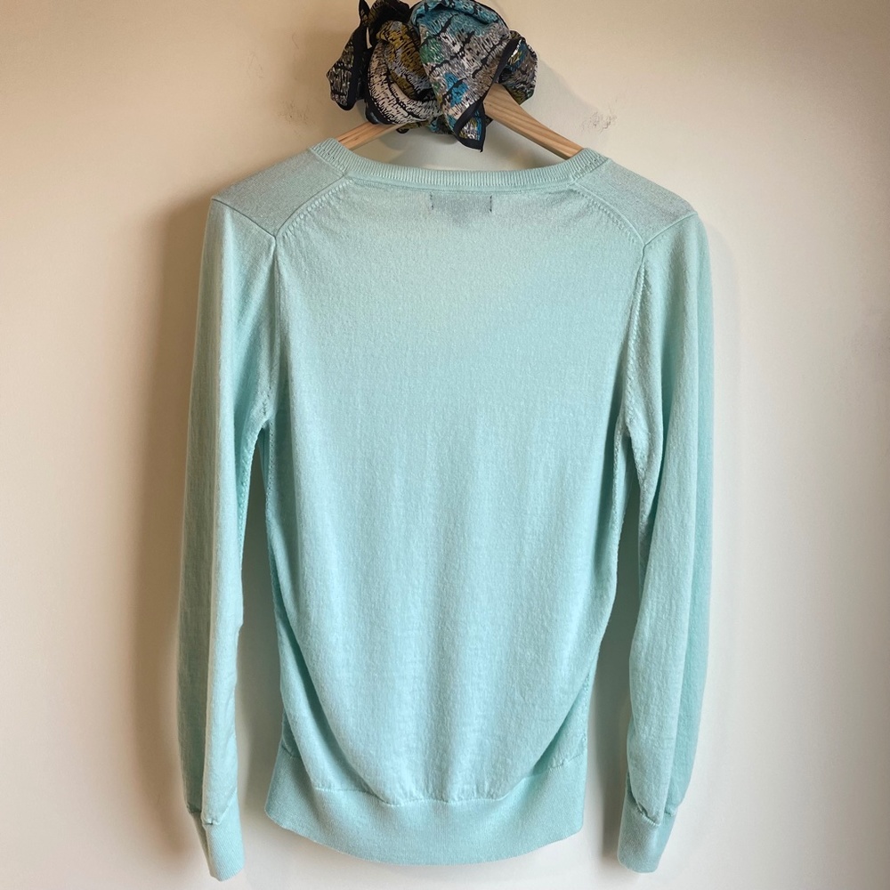Banana Republic Womens Light Turquoise Merino Wool V-Neck Sweater, Size M - Picture 10 of 15